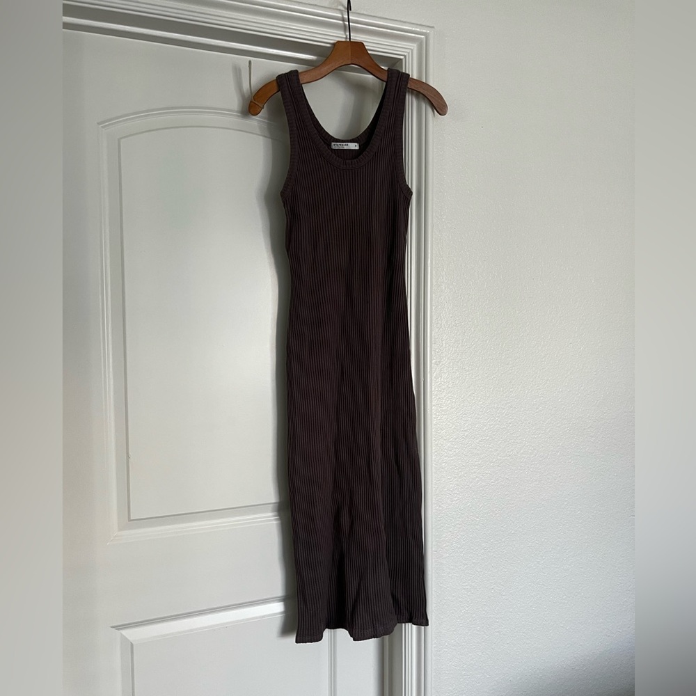 Stateside Midi Waffleknit Dress in Brown
